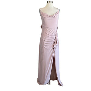 AQUA Backless Thigh Slit Ruffled Long Evening Gown Pink Size 6 Formal Dress